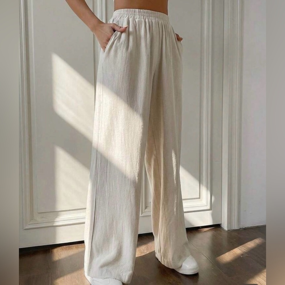 Elegant Cream Women's Linen Pants